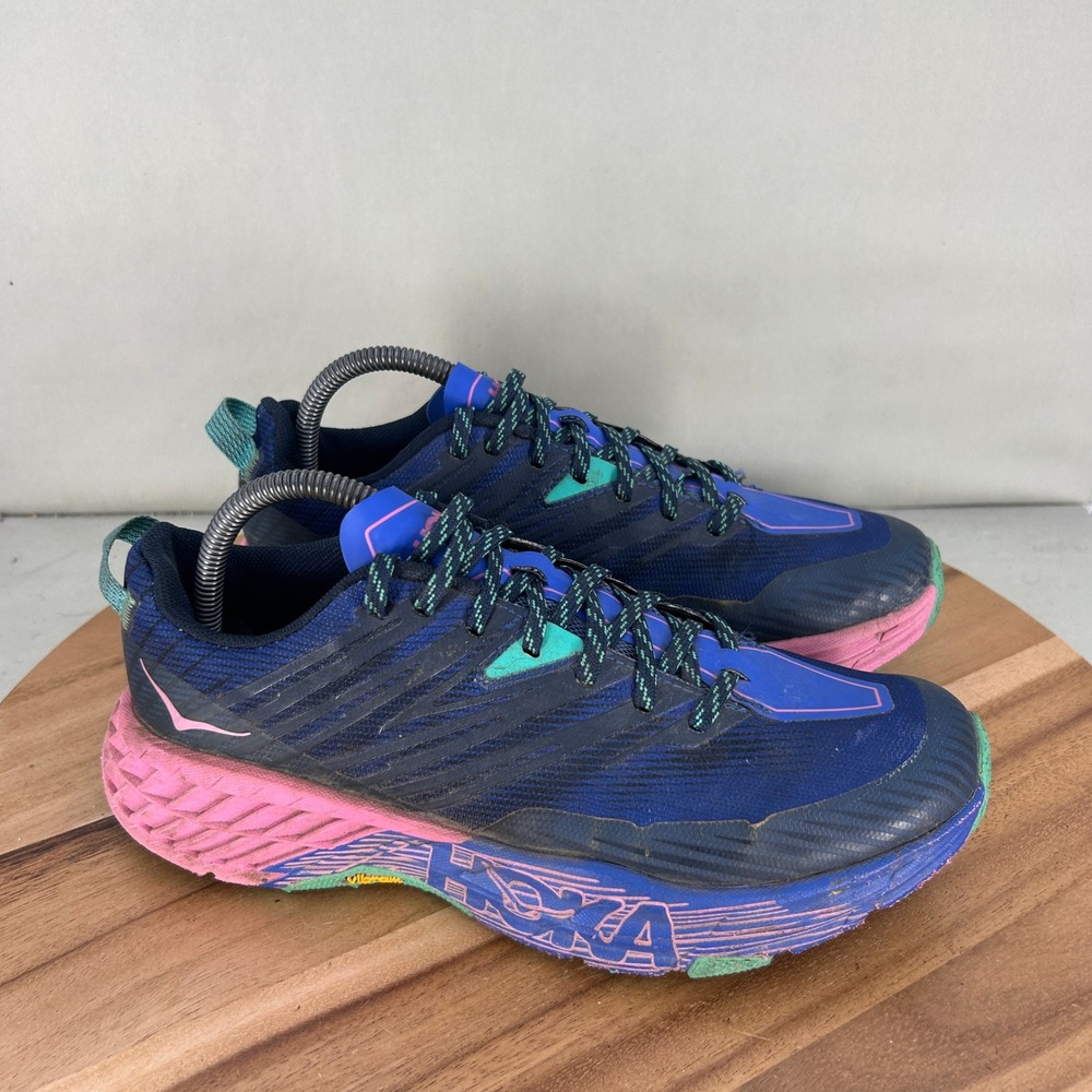 Hoka One One Speedgoat 4 Deep Blue Pink Peacock Trail Running Shoes Womens 9